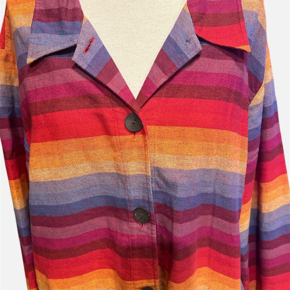 Coldwater Creek rainbow striped linen blend topper blazer with pockets XL - Picture 2 of 11